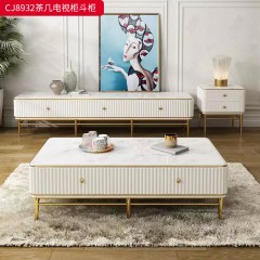 千匠一品 意式轻奢风格 岩板+环保中纤板+不锈钢脚架 时尚优雅茶几 电视柜 边柜CJ8932-J