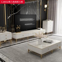 千匠一品 意式轻奢风格 岩板+环保中纤板+不锈钢脚架 时尚优雅茶几 电视柜 边柜CJ8932-J