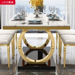 千匠一品 现代轻奢风格 岩板+不锈钢钛金封釉+碳素钢 时尚简约餐桌JJ518-L