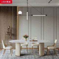千匠一品 意式轻奢风格 岩板+不锈钢钛金封釉+钢琴烤漆+环保密度板 时尚优雅餐桌JJ606-L