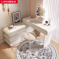 千匠一品 法式奶油风格 环保中纤板+烤漆工艺 时尚优雅梳妆台CJ8958-L