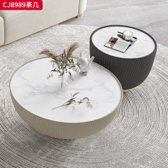 千匠一品 意式极简风格 岩板+环保中纤板+PU皮+不锈钢底座 时尚优雅茶几CJ8989-L
