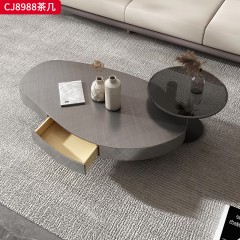千匠一品 意式轻奢风格 不锈钢+钢化玻璃+碳素钢底座 时尚优雅茶几CJ8988-L