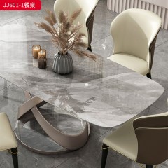 千匠一品 意式轻奢风格 岩板+碳素钢喷墨兰紫+环保承托板 时尚优雅餐桌JJ601-1-L