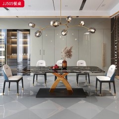 千匠一品 意式轻奢风格 岩板+不锈钢钛金封釉 时尚大气餐桌JJ505-J