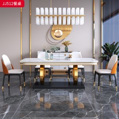 千匠一品 意式轻奢风格 岩板+不锈钢钛金封釉+优质皮艺 时尚大气餐桌JJ512-J
