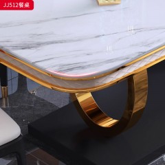 千匠一品 意式轻奢风格 岩板+不锈钢钛金封釉+优质皮艺 时尚大气餐桌JJ512-J