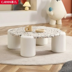 千匠一品 法式奶油风格 水磨石+环保中纤板+烤漆工艺 时尚优雅茶几CJ8999-L