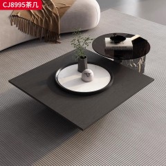 千匠一品 意式极简风格 岩板+环保中纤板+烤漆工艺+碳素钢底座 时尚优雅茶几CJ8995-L