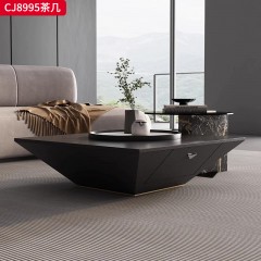 千匠一品 意式极简风格 岩板+环保中纤板+烤漆工艺+碳素钢底座 时尚优雅茶几CJ8995-L
