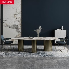 千匠一品 意式轻奢风格 岩板+不锈钢钛金封釉 时尚优雅餐桌JJ205-L