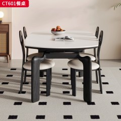 千匠一品 中古风格 12MM厚岩板+白蜡木框架导轨 时尚大气餐桌CT601-L