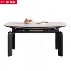千匠一品 中古风格 12MM厚岩板+白蜡木框架导轨 时尚大气餐桌CT601-L