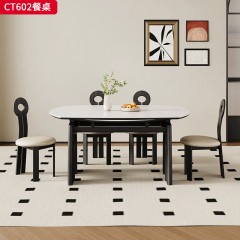 千匠一品 中古风格 12MM厚岩板+白蜡木框架导轨 时尚大气餐桌CT602-L