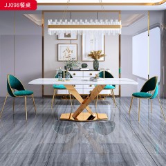 千匠一品 意式轻奢风格 不锈钢钛金封釉+岩板 时尚简约餐桌JJ098-J