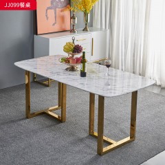 千匠一品 意式轻奢风格 不锈钢钛金封釉+岩板 时尚简约餐桌JJ099-J