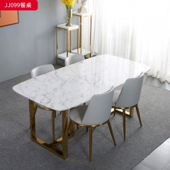 千匠一品 意式轻奢风格 不锈钢钛金封釉+岩板 时尚简约餐桌JJ099-J