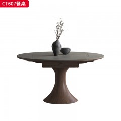 千匠一品 侘寂风格 12MM厚岩板+白蜡木框架导轨 时尚大气餐桌CT607-L