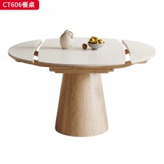 千匠一品 法式奶油风格 12MM厚岩板+白蜡木框架导轨 时尚优雅餐桌CT606-L