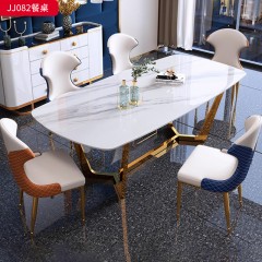 千匠一品 意式轻奢风格 岩板+不锈钢钛金封釉 时尚简约餐桌JJ082-J