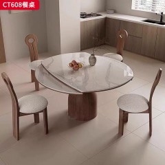 千匠一品 侘寂风格 12MM厚岩板+白蜡木框架导轨 时尚大气餐桌CT608-L