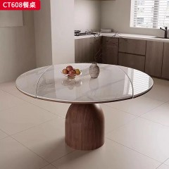 千匠一品 侘寂风格 12MM厚岩板+白蜡木框架导轨 时尚大气餐桌CT608-L