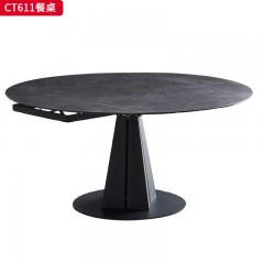 千匠一品 意式极简风格 12MM厚岩板+A3碳素钢底座 时尚优雅餐桌CT611-L