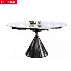 千匠一品 意式极简风格 12MM厚岩板+A3碳素钢底座 时尚优雅餐桌CT616-L