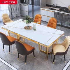 千匠一品 现代轻奢风格 不锈钢钛金封釉+岩板 时尚简约餐桌JJ079-1-J