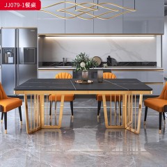 千匠一品 现代轻奢风格 不锈钢钛金封釉+岩板 时尚简约餐桌JJ079-1-J