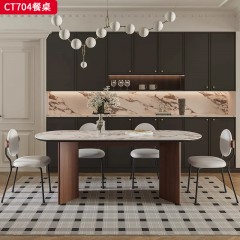 千匠一品 侘寂风格 岩板+实木脚 时尚大气餐桌CT704-L