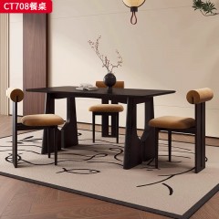 千匠一品 中古风格 实木 时尚大气餐桌CT708-L