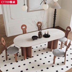 千匠一品 中古风格 岩板+实木多层板+实木 时尚大气餐桌CT709-L