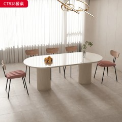千匠一品 法式奶油风格 岩板+环保中纤板烤漆 时尚优雅餐桌CT818-L