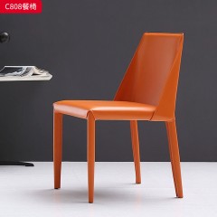 千匠一品 意式极简 马鞍皮+高密度海绵+碳素钢 时尚简约餐椅C808-J