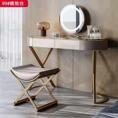 【精品】千匠一品 轻奢意式风格 高光岩板或七星珍石+生态超纤皮包裹实木柜体+不锈钢镀金底架或不锈钢喷枪色底架 时尚简约妆台 妆镜 妆凳99-J