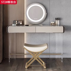 【精品】千匠一品 轻奢意式风格 高光岩板+马鞍皮包裹钢琴烤漆柜体+进口亚克力底架 时尚简约梳妆台 妆镜 妆凳572-J