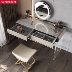 【精品】千匠一品 轻奢意式风格 高光岩板+马鞍皮包裹钢琴烤漆柜体+进口亚克力底架 时尚简约梳妆台 妆镜 妆凳572-J