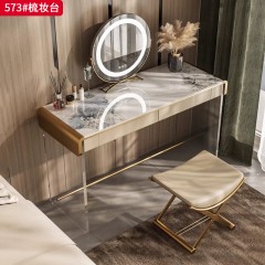 【精品】千匠一品 轻奢意式风格 高光岩板+生态超纤皮包裹全实木柜体+进口亚克力+不锈钢镀金 时尚简约妆台 妆镜 妆凳573-J