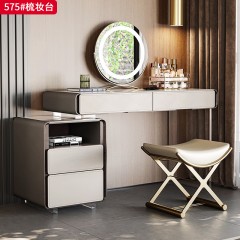 【精品】千匠一品 意式轻奢风格 新型高光岩板+马鞍皮包裹钢琴烤漆柜体+进口亚克力底架 时尚优雅梳妆台575-L