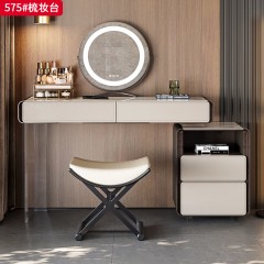 【精品】千匠一品 意式轻奢风格 新型高光岩板+马鞍皮包裹钢琴烤漆柜体+进口亚克力底架 时尚优雅梳妆台575-L