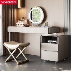 【精品】千匠一品 意式轻奢风格 新型高光岩板+马鞍皮包裹钢琴烤漆柜体+进口亚克力底架 时尚优雅梳妆台575-L