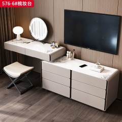 【精品】千匠一品 意式轻奢风格 高光岩板+马鞍皮包裹钢琴烤漆柜体+进口亚克力底架 时尚优雅梳妆台576-6-L