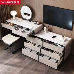 【精品】千匠一品 意式轻奢风格 高光岩板+马鞍皮包裹钢琴烤漆柜体+进口亚克力底架 时尚优雅梳妆台576-6-L