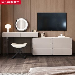 【精品】千匠一品 意式轻奢风格 高光岩板+马鞍皮包裹钢琴烤漆柜体+进口亚克力底架 时尚优雅梳妆台576-6-L