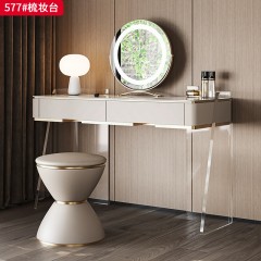 【精品】千匠一品 意式轻奢风格 高光岩板+马鞍皮包裹钢琴烤漆柜体+进口亚克力底架 时尚优雅梳妆台577-L