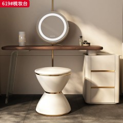 【精品】千匠一品 意式轻奢风格 北美黑胡桃实木贴皮台面+生态超纤皮包裹实木柜体+进口亚克力支架 时尚优雅梳妆台619-L