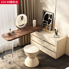 【精品】千匠一品 意式轻奢风格 北美黑胡桃实木贴皮台面+生态超纤皮包裹实木柜体+进口亚克力支架 时尚优雅梳妆台619-6-L