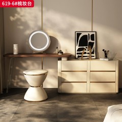 【精品】千匠一品 意式轻奢风格 北美黑胡桃实木贴皮台面+生态超纤皮包裹实木柜体+进口亚克力支架 时尚优雅梳妆台619-6-L