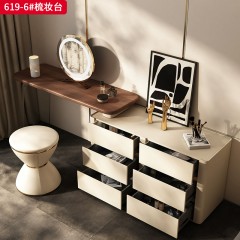 【精品】千匠一品 意式轻奢风格 北美黑胡桃实木贴皮台面+生态超纤皮包裹实木柜体+进口亚克力支架 时尚优雅梳妆台619-6-L